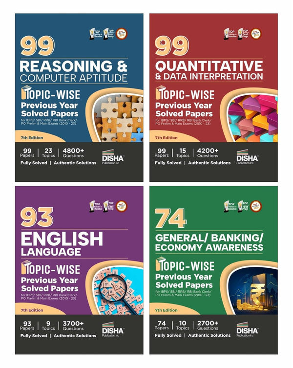 95 Reasoning/ Quantitative Aptitude/ English/ General Awareness Topic-wise Solved Papers for IBPS/ SBI/ RRB/ RBI Bank Clerk/ PO Prelim & Main Exams (2010 - 23) Combo 7th Edition
