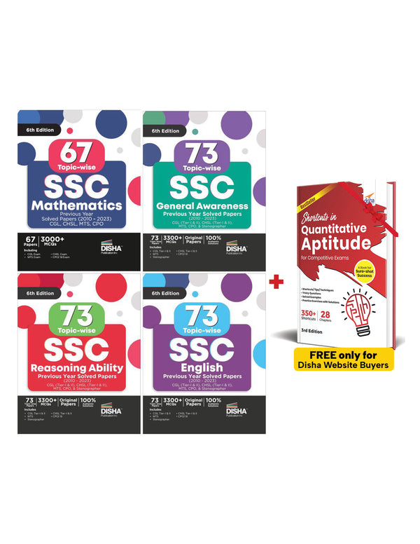 Combo (set of 4 Books) 73 Topic-wise SSC Mathematics, English, Reasoning Ability & General Awareness Previous Year Solved Papers (2010 - 2024) - CGL (Tier I & II), CHSL (Tier I & II), 6th Edition