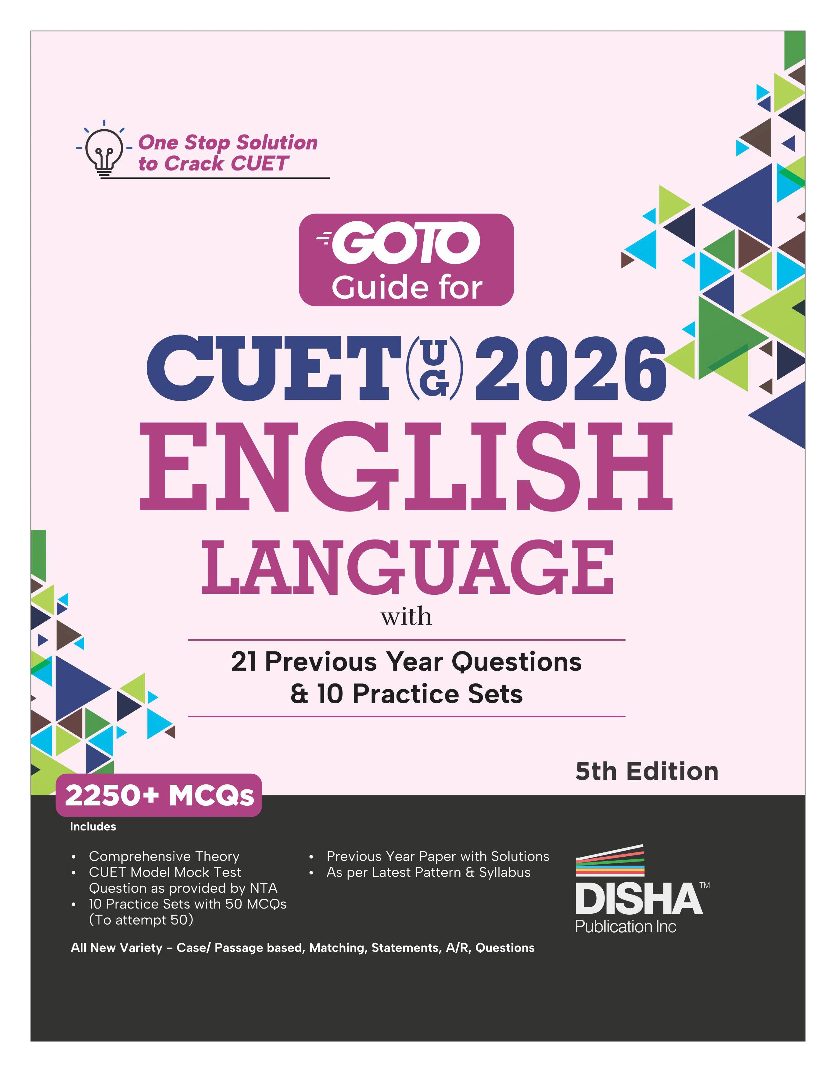 Disha GoTo Guide for CUET (UG) 2026 English Language with 21 Previous ...