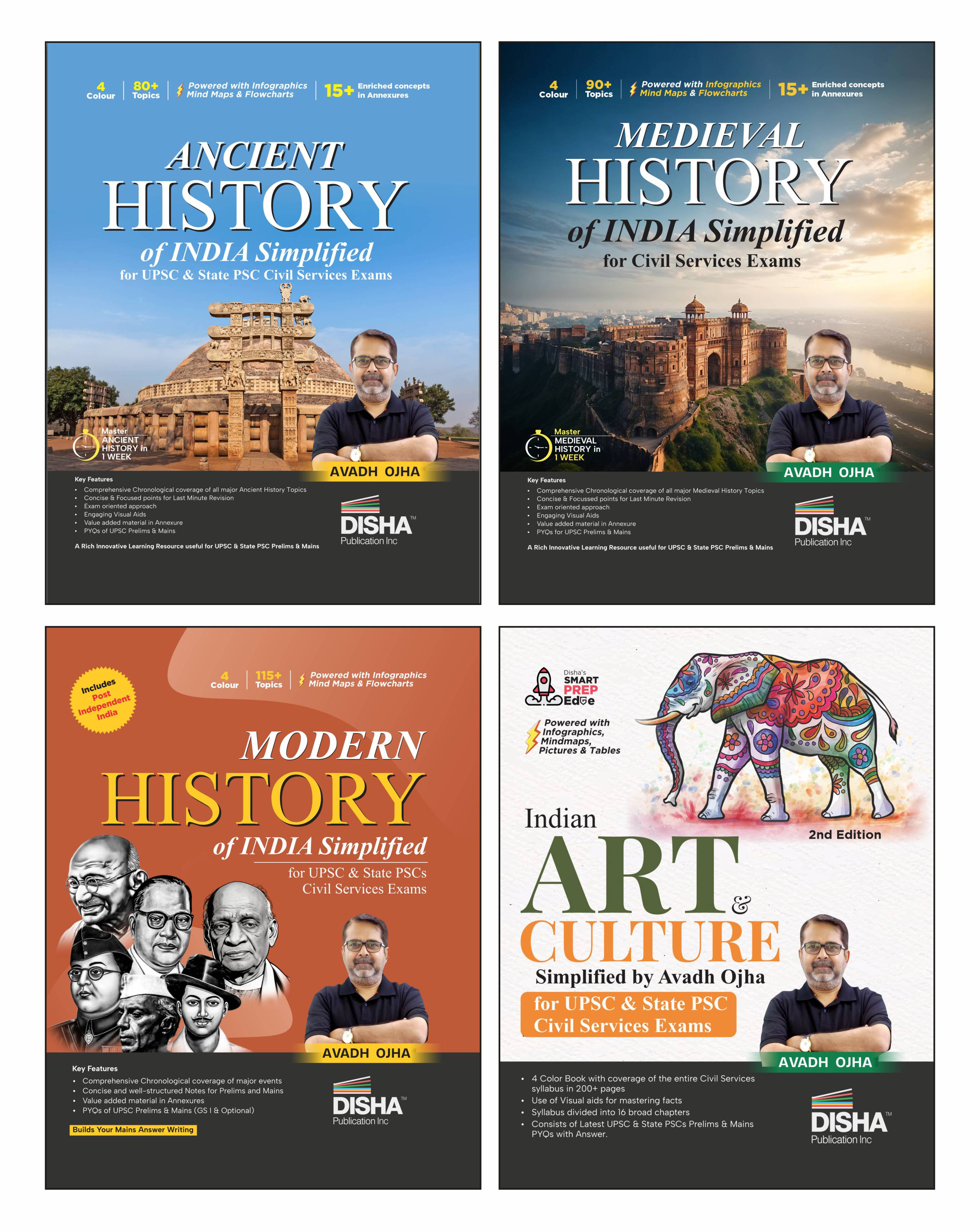 Disha Combo (set of 4 Books) Ancient, Medieval, Modern History of Indi ...