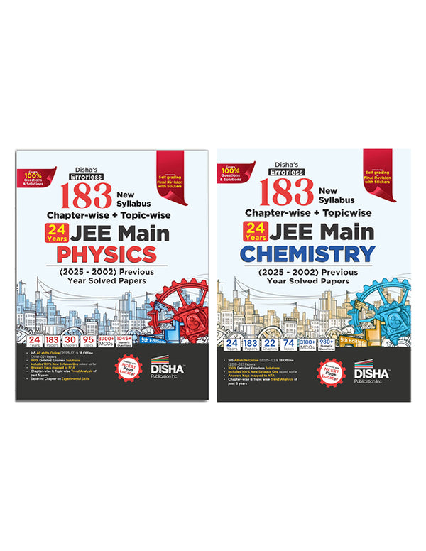 Combo Offer -Disha's 183 New Syllabus JEE Main Physics & Chemistry (2025–2002) Chapter-wise & Topic-wise PYQs | 9th Edition | 100% Solutions