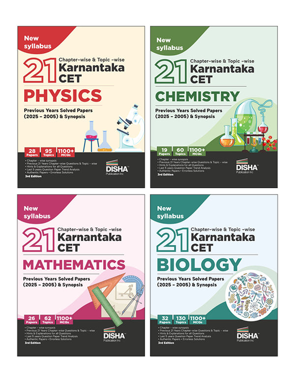 Disha Karnataka CET 21 Chapter-wise & Topic-wise PYQs (2025-2005) with Synopsis – Physics, Chemistry, Mathematics & Biology | 3rd Edition | KCET Question Bank 2026 for B.Tech, B.Sc. & B.Pharma
