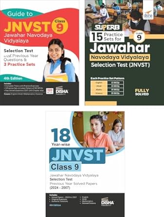 Combo (set of 3 Books) Study Package for JNVST Class 9 Jawahar Navodaya Vidyalaya Selection Test - Guide + Previous Year Solved Papers + Practice Sets 4th Edition