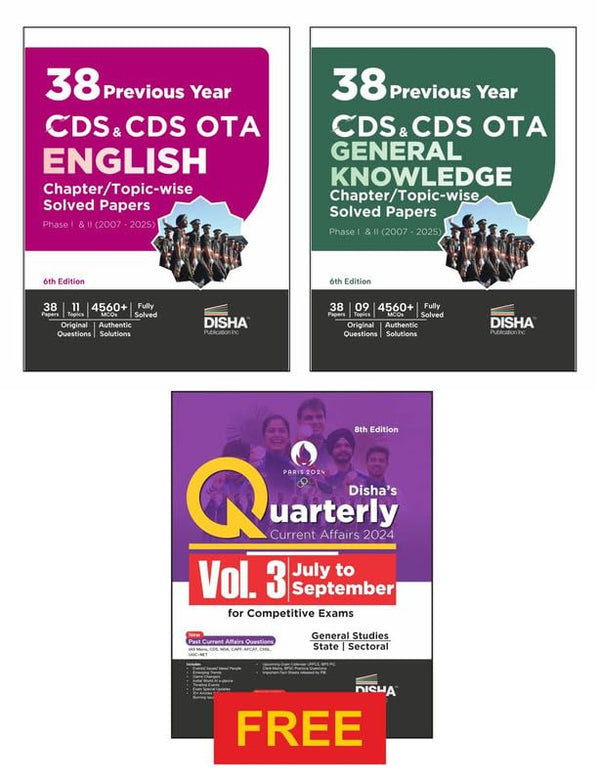 Disha Combo (3 Books) 38 Topic-wise CDS OTA English & General Knowledge Previous Year Solved Papers (2007 - 2025) Phase I & II with Free Quarterly Magazine Issue - 6th Edition | Question Bank