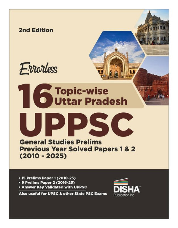 Disha Errorless 16 Topic-wise Uttar Pradesh UPPSC General Studies Prelims Previous Year Solved Papers 1 & 2 (2010 - 25) 2nd Edition | UPPCS PYQs Question Bank
