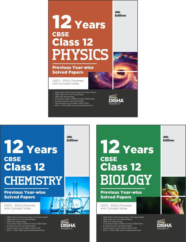 Combo (set of 3 Books) 12 Years CBSE Class 12 Physics, Chemistry & Biology Previous Year-wise Solved Papers (2013 - 2023) powered with Concept Notes 4th Edition | PYQs Past Year Questions