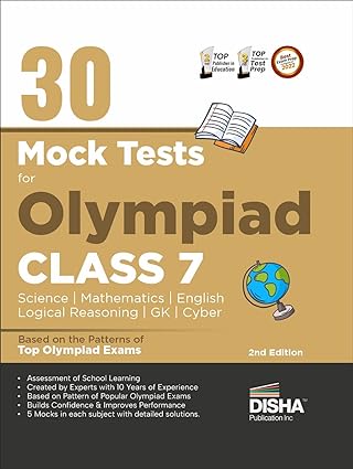 30 Mock Test Series for Olympiads Class 7 Science, Mathematics, English, Logical Reasoning, GK/ Social & Cyber 2nd Edition [Paperback] Disha Experts
