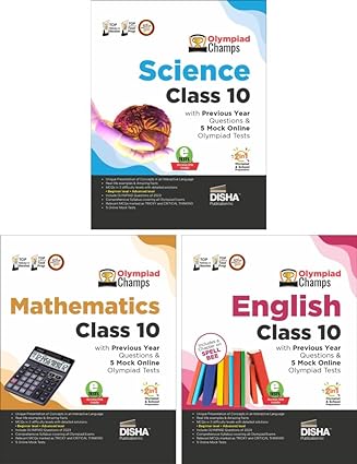 Olympiad Champs Science, Mathematics, English Class 10 with Previous Year Questions & 5 Mock Online Olympiad Tests 2nd Edition (set of 3 books)