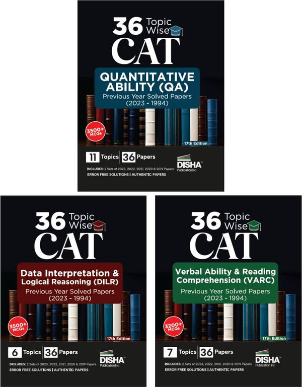 36 Topic-wise CAT QA, DILR & VARC Previous Year Solved Papers (2023 - 1994) - set of 3 Books 17th Edition | Previous Year Questions PYQs | Quantitative Ability, Data Interpretation & Reasoning