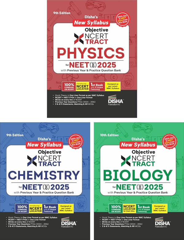 Disha's New Syllabus Objective NCERT Xtract Physics, Chemistry & Biology for NEET (UG) 9th Edition | One Liner Theory, Tips on your Fingertips, Previous Year Question Bank, PYQs