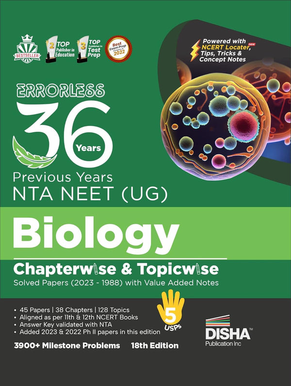 Errorless 36 Previous Years NTA NEET (UG) Biology Chapter-wise & Topic-wise Solved Papers (2023 - 1988) with Value Added Notes 18th Edition | PYQs Question Bank