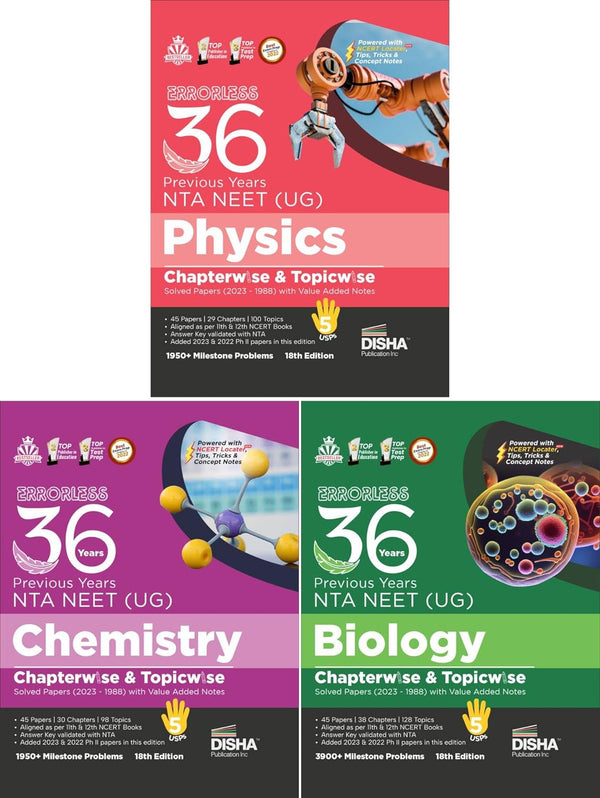 Errorless 36 Previous Years NTA NEET (UG) Physics, Chemistry & Biology Chapterwise & Topicwise Solved Papers with Value Added Notes (2023 1988) 18th Edition | PYQs Question Bank | Disha Experts