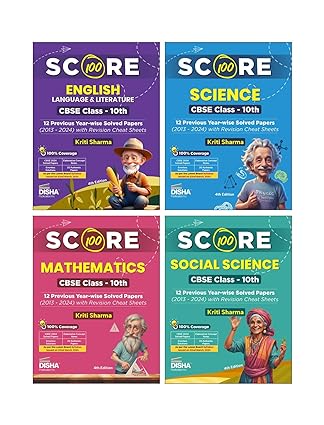 Combo (set of 4 Books) Score 100 Science, Mathematics (Standard), English Language & Literature & Social Science CBSE Class 10th 12 Previous Year-wise Solved Papers (2013-2024) 4th Edition | 2025 Exam