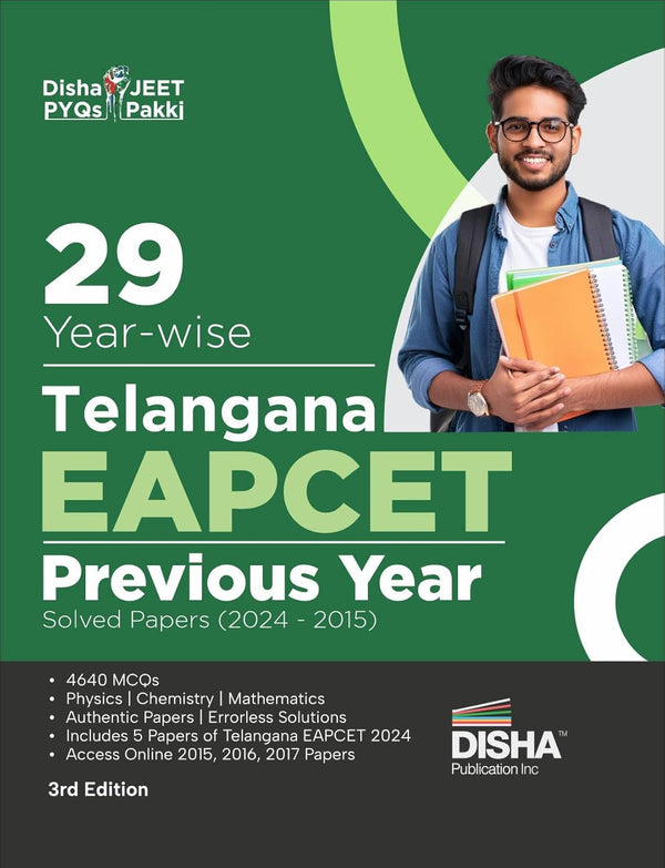 29 Year-wise Telangana EAPCET Previous Year Solved Papers (2024 - 2015) 3rd Edition | Physics, Chemistry & Mathematics PYQs Question Bank | For 2025 Engineering Exams | 4640+ MCQs