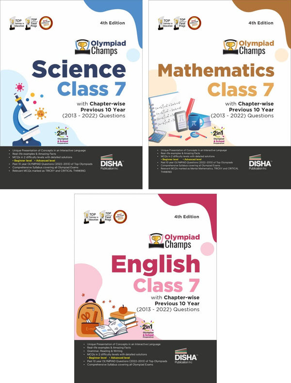 Olympiad Champs Science, Mathematics, English Class 7 with Past Questions 4th Edition (set of 3 books)