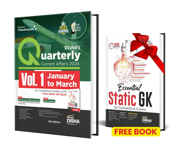 Disha's Quarterly Current Affairs 2024 Vol. 1 (January to March) for Competitive Exams with Free Static GK Book 8th 4 color Edition | General Knowledge with PYQs | UPSC, State PSC, CUET, SSC, Bank PO