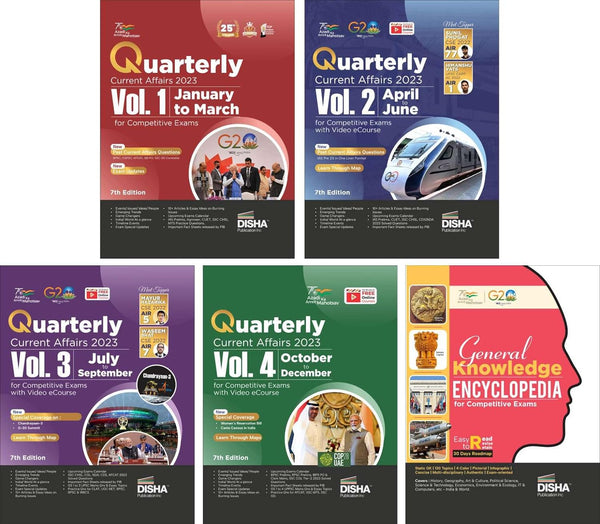 Color Combo (set of 5 Books) General Knowledge Encyclopaedia with Yearly Quarterly Current Affairs 2023 Vol ! to 4 for Competitive Exams |UPSC, State PSC, CUET, SSC, Bank PO