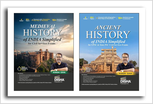 Combo (set of 2 Books) Ancient & Medieval History Simplified by Avadh Ojha for UPSC & State PSC Civil Services Prelims & Mains | Powered with Infographics, Mindmaps, Pictures & Tables