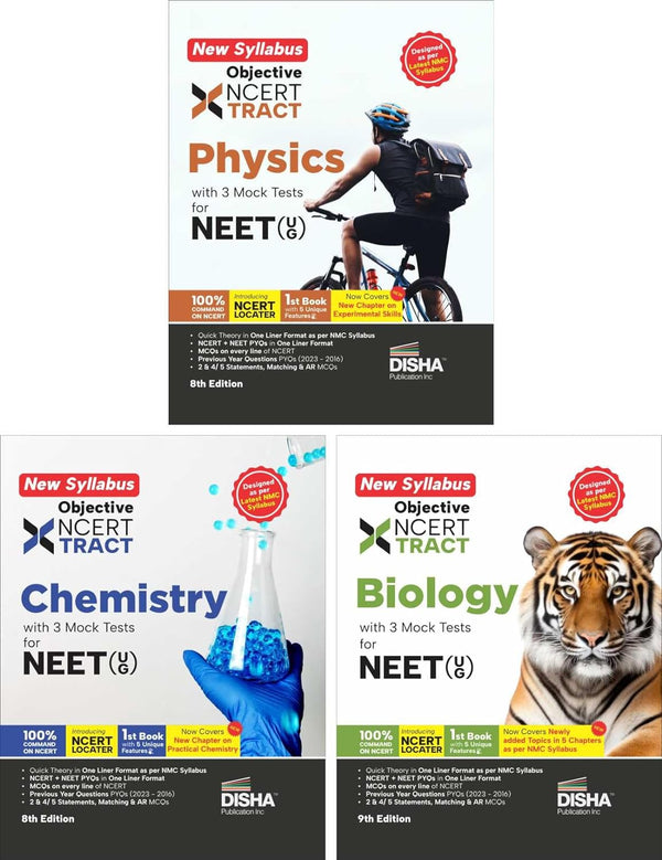 Disha's New Syllabus Objective NCERT Xtract Physics, Chemistry & Biology for NEET (UG) 8th Edition | One Liner Theory, MCQs on every line of NCERT, Previous Year Question Bank, PYQs, Mock Tests