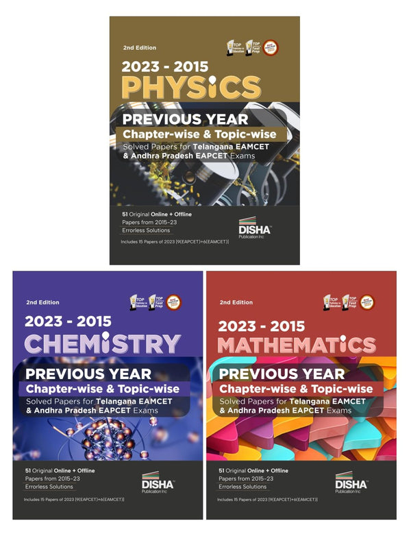 2023 - 2015 Physics, Chemistry & Mathematics Previous Year Chapter-wise & Topic-wise Solved Papers for Telangana EAMCET & Andhra Pradesh EAPCET Exams 2nd Edition | PCM PYQs Question Bank