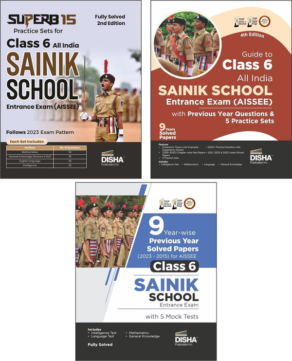 Combo (set of 3 Books) Study Package for Class 6 All India SAINIK School Entrance Exam (AISSEE - set of 3 Books) - Guide + Previous Year Solved Papers + Practice Sets - 3rd Edition