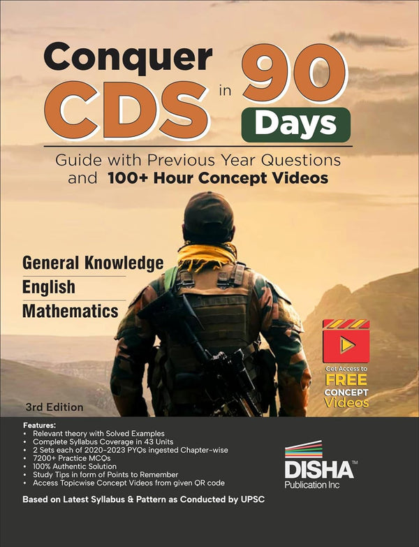 Conquer CDS in 90 Days - Guide with Previous Year Questions and 100+ Hour Concept Videos 3rd Edition | Mathematics, General Knowledge & English