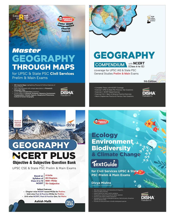 Combo (set of 4 Books) Complete Geography, Ecology & Environment for UPSC IAS & State PSC General Studies Civil Services Prelim & Main Exams | Theory, Maps, Previous Year & Practice Objective & Subjective Question Bank