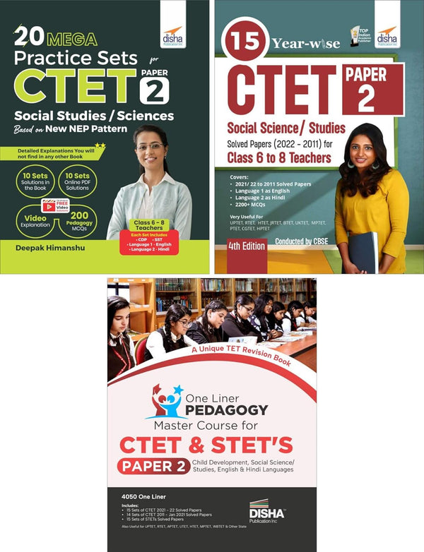 Combo (set of 3 Books) CTET Paper 2 Social Studies & Science - One Liner Pedagogy Master Course with Past 15 Year-wise Solved Papers & 20 Practice Sets - 2nd Edition | Central Teaching Eligibility Test