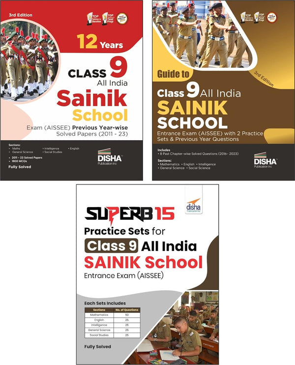 Combo (set of 3 Books) Study Package for Class 9 All India SAINIK School Entrance Exam (AISSEE) - Guide + Previous Year Solved Papers + Practice Sets - 3rd Edition