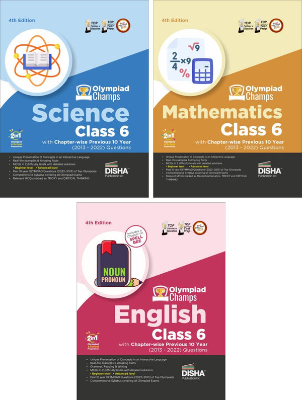 Olympiad Champs Science, Mathematics, English Class 6 with Past Questions 4th Edition (set of 3 books)