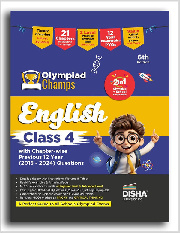Olympiad Champs English Class 4 with Chapter-wise Previous 12 Year (2013 - 2024) Questions 6th Edition | Complete Prep Guide with Theory, PYQs, Past & Practice Exercise