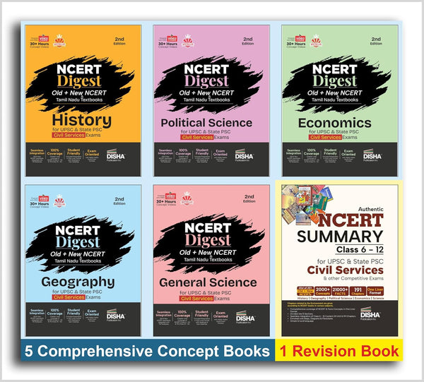 Combo (set of 6 Books) Comprehensive NCERT Class VI – XII Notes (5 Books) with its Summary (1 Book) for UPSC & State PSC Civil Services Exams | IAS Prelims & Mains | Digest Series | ONE LINER Format