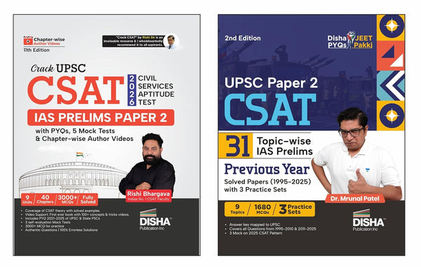 Disha Combo (set of 2 Books) Mrunal Sir's 31 UPSC Civil Services IAS Prelims Paper 2 Topic-wise Solved Papers with Rishi Bhargava's Crack CSAT Guide | Aptitude Test - Theory, PYQs & Mock Tests