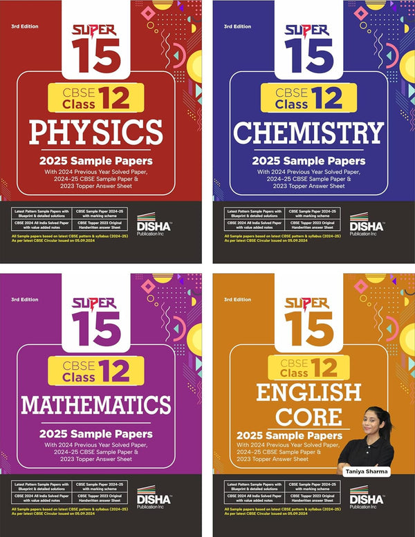 Combo of Super 15 CBSE Class 12 Physics, Chemistry, Mathematics & English Core 2025 Sample Papers | 2024 Solved Papers | Topper Answer Sheet 3rd Edition