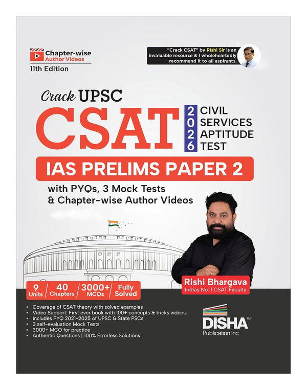 Disha Crack UPSC CSAT 2026 Civil Services Aptitude Test IAS Prelims Paper 2 with PYQs, 3 Mock Tests & Chapter-wise Author Videos 11th Edition | Highly Useful for State PSC Exams