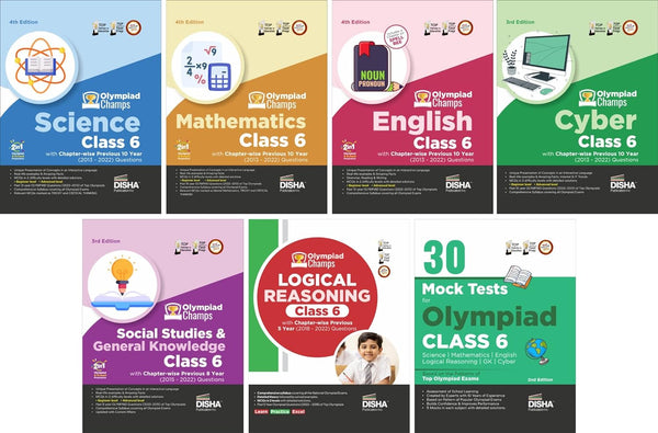 Olympiad Champs Science, Mathematics, English, Cyber & GK Class 6 with 30 Mock Tests (set of 7 books) 3rd Edition