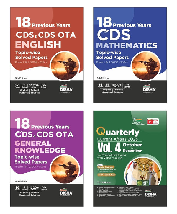 Combo (set of 4 Books) 18 Topic-wise CDS Mathematics, English & General Knowledge Previous Year Solved Papers (2007 - 2024) Phase I & II with Free Quarterly Magazine Issue - 3rd Edition