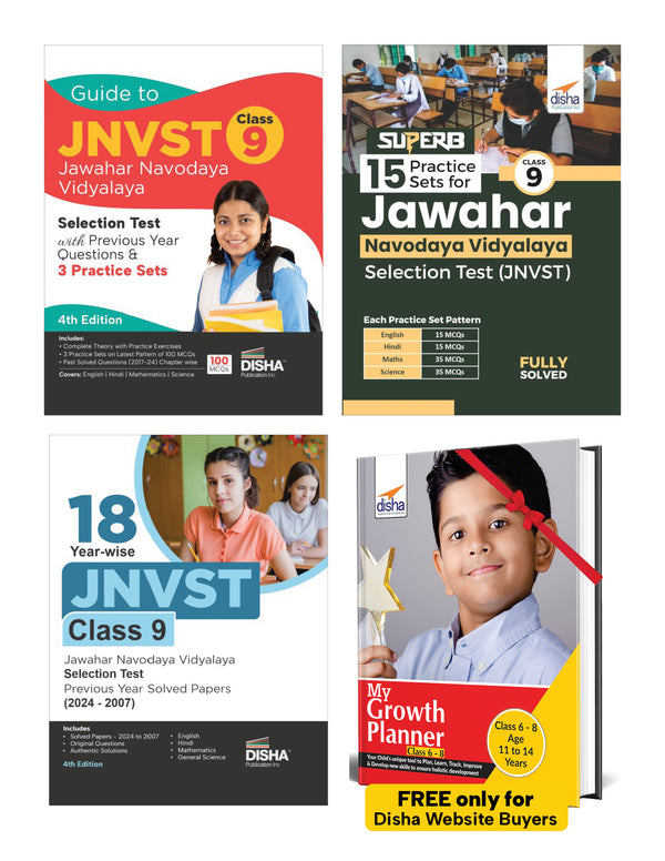 Combo (set of 3 Books) Study Package for JNVST Class 9 Jawahar Navodaya Vidyalaya Selection Test - Guide + Previous Year Solved Papers + Practice Sets 4th Edition