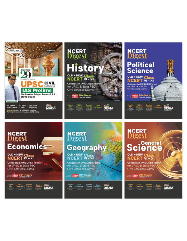 Combo (set of 6 Books) Disha's Bestseller 29 Years UPSC & State PSC Civil Services with NCERT Digest Series – Old + New NCERT Class VI – XII Concepts | History, Polity, Economy, General Science & Geography |