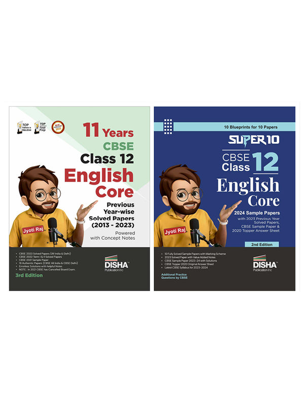 Combo (set of 2 Books) 11 Previous Year-wise Solved Papers & Super 10 Sample Papers for CBSE 2024 Class 12 English Core