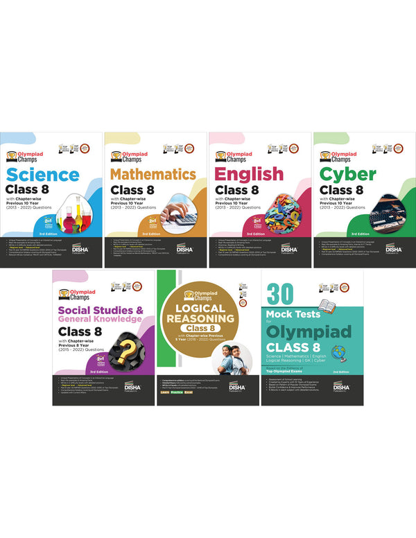 Olympiad Champs Science, Mathematics, English, Cyber & GK Class 8 with 30 Mock Tests (set of 6 books) 3rd Edition