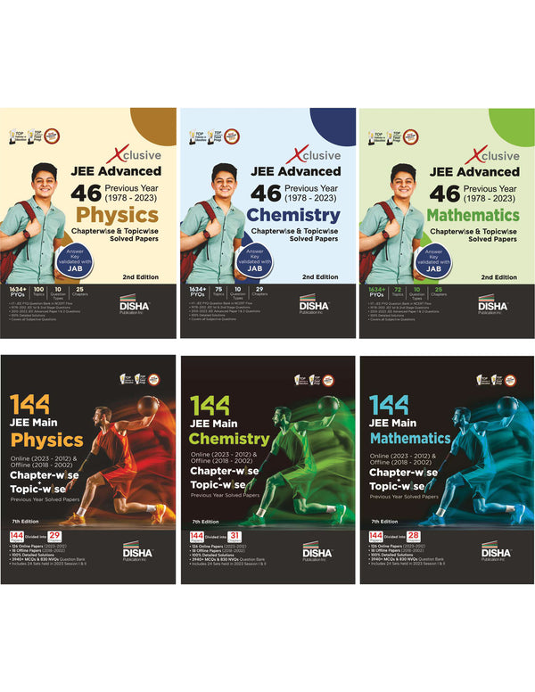Combo Physics, Chemistry & Mathematics - 144 JEE Mains & 46 JEE Advanced Previous Year (1978 - 2023) Chapterwise & Topicwise Solved Papers (set of 6 Books) | IIT-JEE PYQ Question Bank in NCERT Flow with 100% Detailed Solutions for JEE 2024