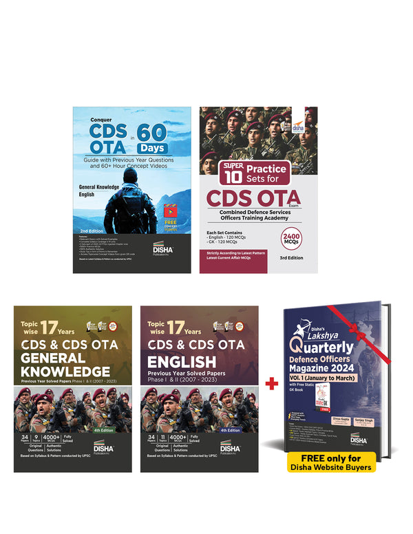 Combo (set of 5 Books) CDS OTA Study Package - English & General Knowledge Guide with 17 Topic-wise Previous Year Solved Papers (2007 - 2023) Phase I & II & Free Quarterly Magazine Issue 2nd Edition