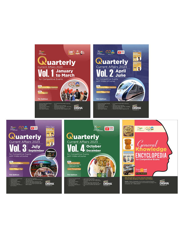 Color Combo (set of 5 Books) General Knowledge Encyclopaedia with Yearly Quarterly Current Affairs 2023 Vol ! to 4 for Competitive Exams |UPSC, State PSC, CUET, SSC, Bank PO