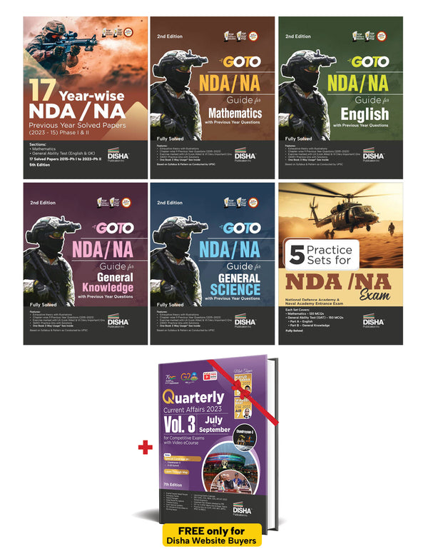 Combo (Set of 7 Books) NDA/ NA Study Package - 4 Subject-wise Guides + 17 Previous Year-wise Solved Papers + 5 Practice Sets for Mathematics, English & GK with Free Quarterly Magazine 3rd Edition