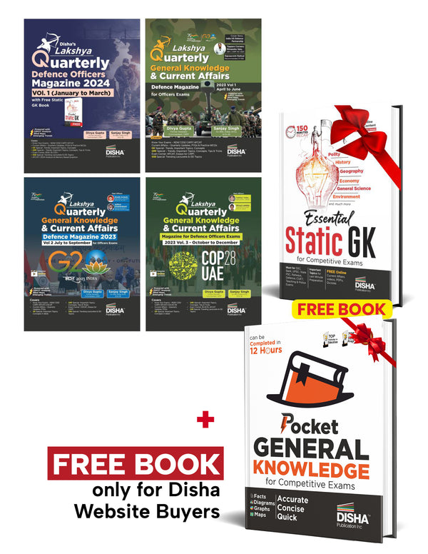 Lakshya YEARLY Combo (set of 5 Books) Quarterly Defence Magazines (April 2023 to March 2024) with Free Static GK Book | General Knowledge & Current Affairs, Maths, Eng. | NDA, CDS AFCAT, CAPF, SSB