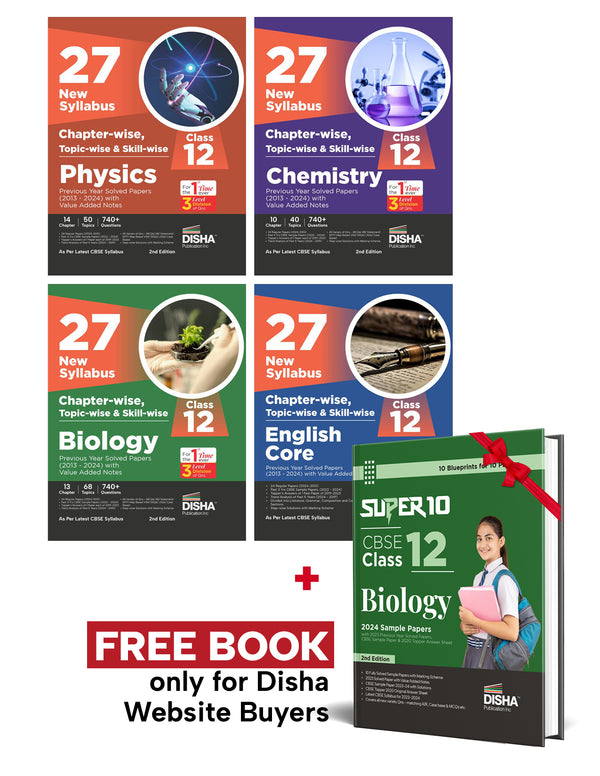 Combo 27 New Syllabus Chapter-wise, Topic-wise & Skill-wise CBSE Class 12 Physics, Chemistry Biology & English Core Previous Year Solved Papers (2013 - 2024) powered with Concept Notes 2nd Edition