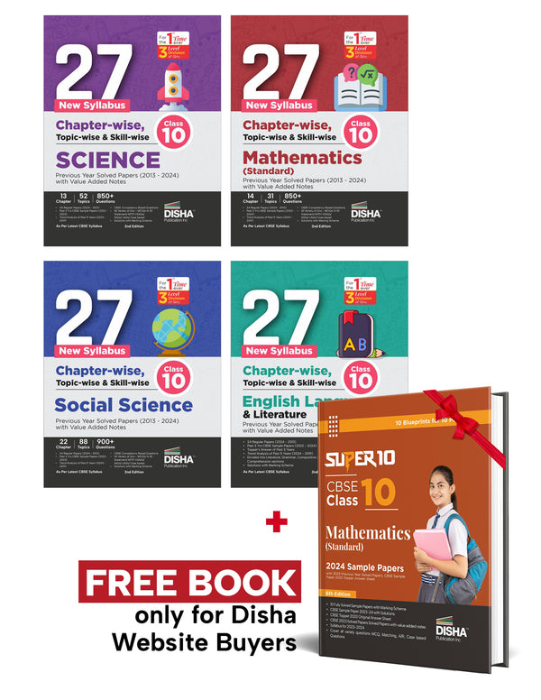 Combo (set of 4 Books) 27 New Syllabus Chapter-wise, Topic-wise & Skill-wise CBSE Class 10 Science, Mathematics, Social Studies & English Previous Year Solved Papers (2013 - 2024) 2nd Editio