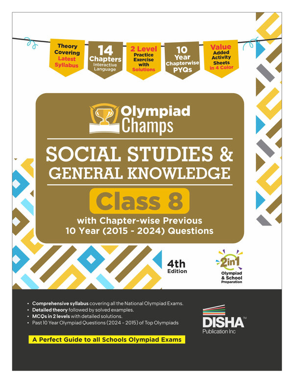 Disha Olympiad Champs Social Studies & General Knowledge Class 8 with Chapter-wise Previous 10 Year (2015 - 2024) Questions 4th Edition | Theory, PYQs, Past & Practice Exercise | 2026 Exam