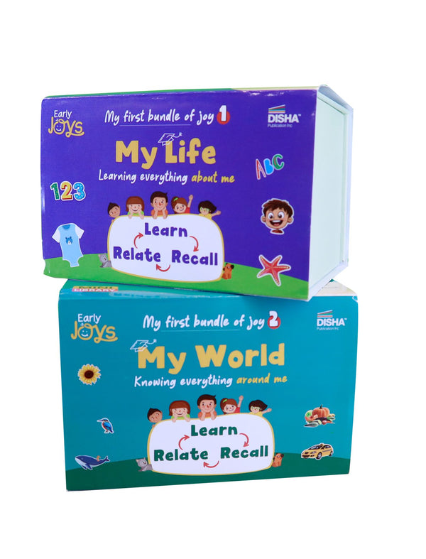 Early Joys - My First Bundle of Joy Theme 1 & 2 - MY LIFE & MY WORLD, Children Ages 1 to 5 | Kids Mini Library Gift Boxset of 20 Board Books, 4 Activity/ Rhyme Books & 4 Charts packed in 2 Utility Boxes for Moms